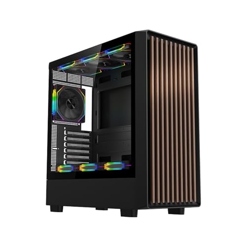 EMNXSDKT 互換性がありますWJCOOLMAN Craftman Plus ATX 、木製ストリップデザインの透明ガラスパネルと互換性のあるデスクトップゲーミングシャーシ(Black)