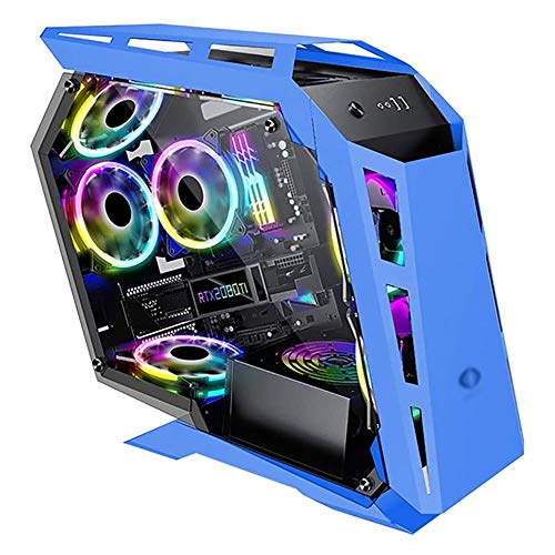 ZXFF ミッドタワーM-ATX/ITX PCゲーム 、強化ガラスサイドパネル、USB 3.0、水冷ボックス、ケーブル管理システム、パーソナライズパネル (Color : Blue)