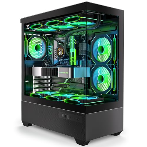 LINEDEPOT ゲーミング 、Type-C ATX 、6つのPWM ARGBファンがプリインストール済み、フルタワー フルビューデュアル強化ガラス、ブラック(H2)