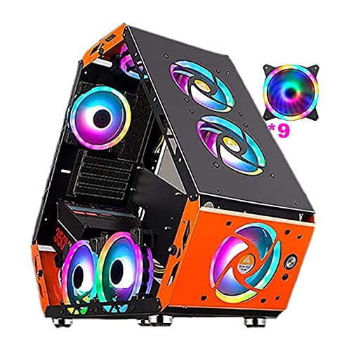 ZXFF ゲーム 、ミッドタワーATX/M-ATX PCゲーム 、強化ガラスサイドパネル、サポート水冷、9 RGBファン (Color : Multi-colored)