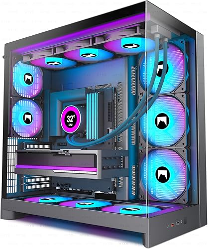HYXN H2 (2026) HYXN ATX – PWM ARGBファン8個(6X140mmおよび2X120mm)がプリインストール済み。大型デュアルチャンバーATXミッドタワーエアフローゲーミング 、420mmラジエーターサポート、Type-C(