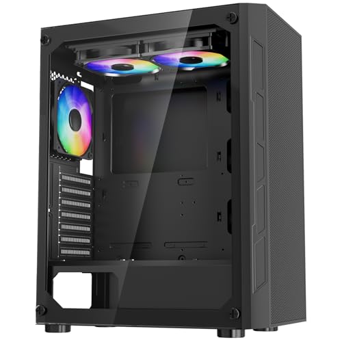 VEVOR PCゲーム ミッドタワー 高風量強化ガラスパネル付き ダストフィルター 120mm ARGBファン 3個 ケーブル管理 長さ320mmまでのGPU用 ATX/M-ATX/ITX用 211F