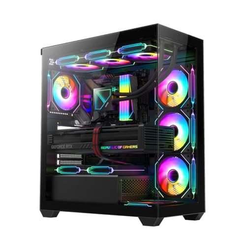 RUIX (ルイックス) OV603 ATX ミッドタワー 、広々とした高エアフローゲーム 、120mm PWM ARGBファン4個、USB 3.0 & Type-Cポート、強化ガラス、大容量 - ブラック