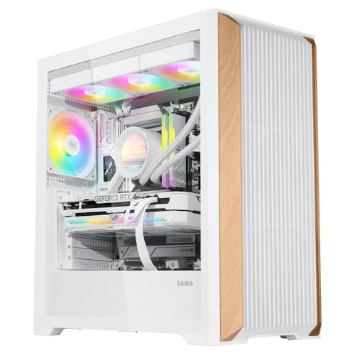 SAMA Z60 純正ウォールナットウッド 、ATXミッドタワー 、4X 140mm ARGB PWMファンがプリインストール、上部に360mmラジエーター、Type-Cポート、ミッドタワー をサポート-ホワイト