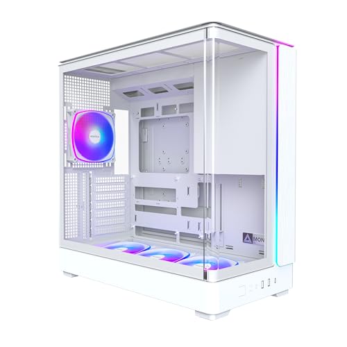 Montech King 45 PRO ATX 、湾曲したパノラマガラス、煙突の気流、360mmラジエーターサポート、高性能システム用のコンパクトビルド、ファンハブ付きの4つのARGB PWMファン、ホワイト KING45PW