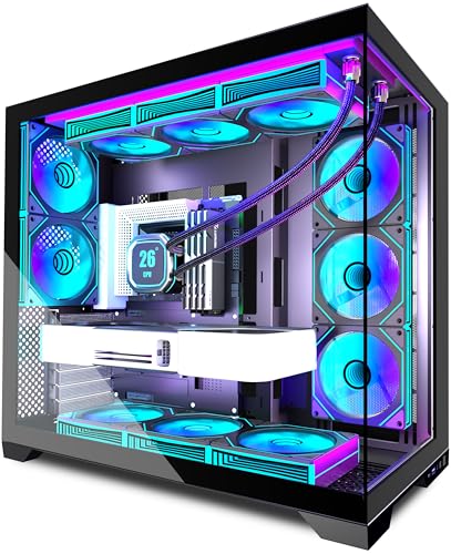 ANSAITE 6 PWM ARGB ファン プリインストール済み ミッドタワー ゲーミング パノラマ強化ガラス コンピュータ Type-C付き 360mmラジエーター対応 ブラック G8 H09