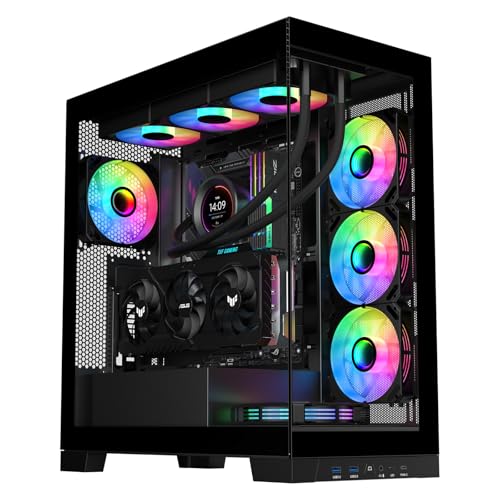 SAMA NEVIEW 4503 ミッドタワー デュアル強化ガラスパネル付き 4×120mm ARGBファンがプリインストール済み 高エアフロー ATX PCゲーム用 USB 3.0×2 Type-Cポート トップ360mm AIO対応 - ブラック