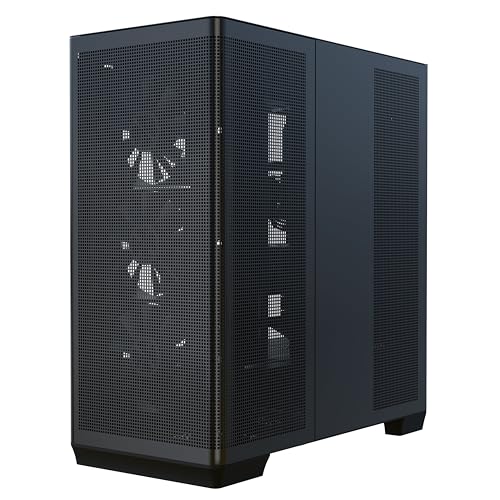 APNX C1-R ミッドタワー ATX 高エアフロー 、4x120mmブラックファン、11個のファンスロット、360mmラジエーターサポート、ASUS/MSIバックコネクトマザーボードサポート、強化ガラスパネル、ケーブル管理、Type-C、ブラック