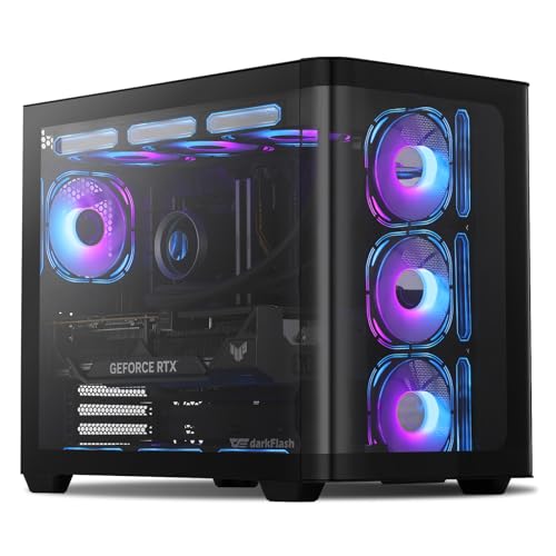 darkFlash ATX ミッドタワー ゲーミング 、バックプラグインBTFマザーボード、4つのARGBファン付きコンピュータ 、フルビューカーブガラスデュアルチャンバー 、タイプCポート、デュアル360mm AIO対応、ブラック(DPW90)