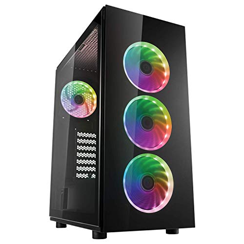 FSP ATX ミッドタワー PCコンピュータゲーム 強化ガラスパネル2枚 アドレス可能なRGBファン4個付き (CMT340)