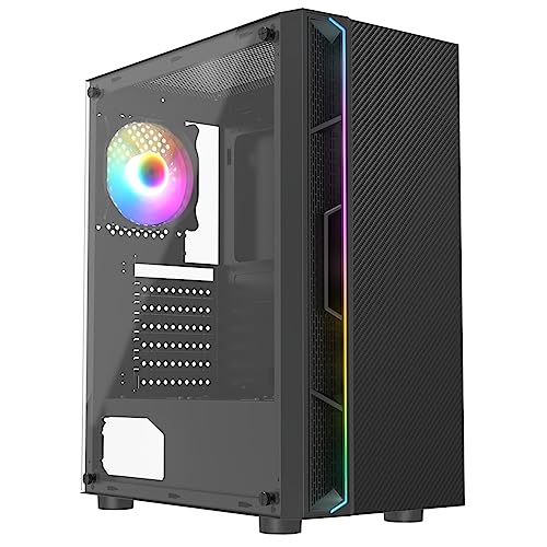 CiT Galaxy ミッドタワー PCゲーム ATX RGB レインボー LEDストリップ&強化ガラス製サイドパネル 背面RGBレインボーファン1個付き | ブラック