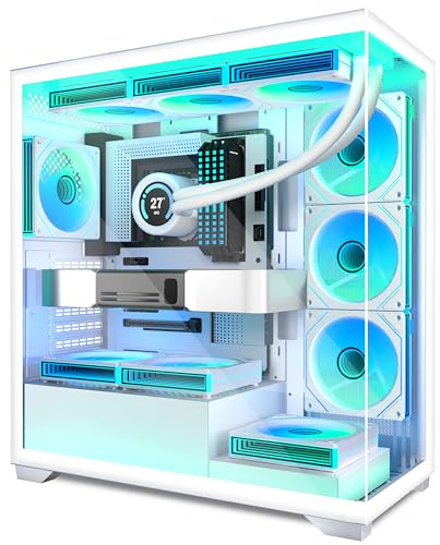 ANSAITE ATX 7 PWM ARGBファンプリインストール済み、ミッドタワー 、フルビューデュアル強化ガラス、Type-Cゲーミング 、ホワイト、C9