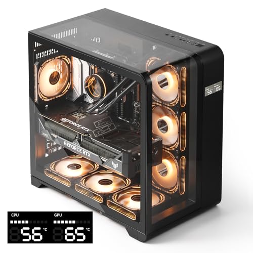 darkFlash ATX ミッドタワー スクリーン付き、3つのサイドガラス、湾曲したフルビューデュアルゲーミング 、4つのPWM ARGBファン プリインストール、タイプC、RTX 40対応、ブラック(L280)