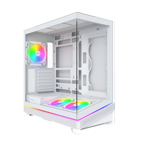 Montech Sky 3 ATX 、パノラマガラス、調節可能な風量、パーソナライズデザイン、360mmラジエーターサポート、3x120mm ARGB PWMファンプリインストール済み、次世代GPU用コンパクトビルド、ホワイト(SKY3W)