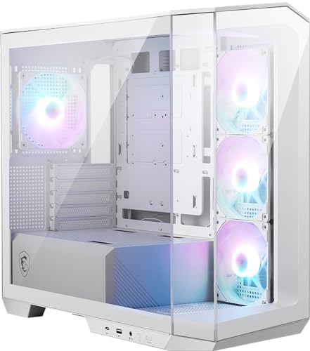 MSI MAG PANO M100R PZ ホワイト - プレミアムミッドタワーゲーミング 強化ガラスサイドパネル ARGB 120mmファン 最大360mmラジエーターまでの液体冷却サポート ホワイトカラー