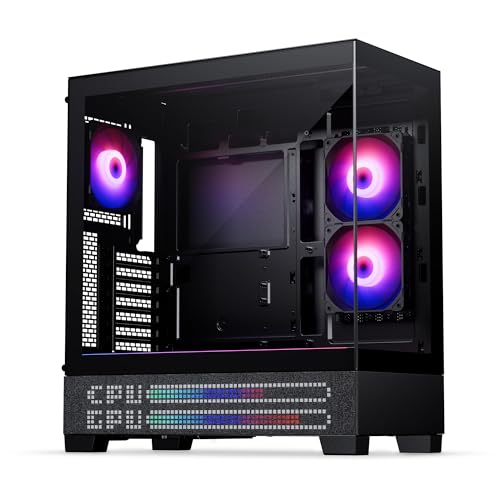 Phanteks XT View Matrix ミッドタワー ATX ゲーミング 600LEDマトリックスディスプレイ 強化ガラス製フロント&サイドパネル USB-C 3.2 Gen2 3X D-RGBファン付き リアコネクタ対応 (チャコールブラック) PH-XT523VM1_DBK01