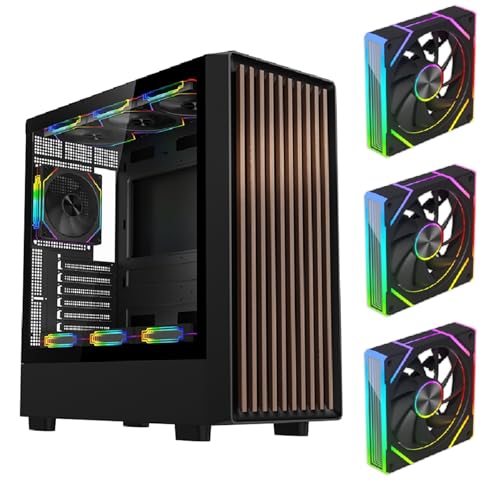 EMNXSDKT 互換性がありますWJCOOLMAN Craftman Plus ATX 、木製ストリップデザインの透明ガラスパネルと互換性のあるデスクトップゲーミングシャーシ(Black 8Prox3)
