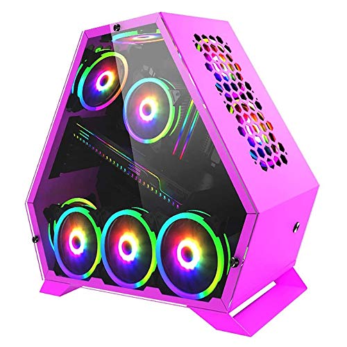 Wsikafxn コンピュータ 、ミッドタワーATX/M-ATX/ITX-PCゲーム 、USB3.0 / USB 2.0×焼戻しガラスサイドパネル、120/240コールドロー、六角形パーソナライズパネル (Color : Pink)