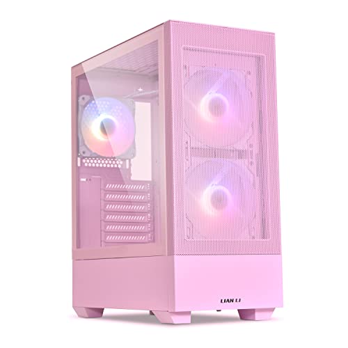 Lian Li ハイエアフロー ATX RGBゲーミング メッシュフロントパネル ミッドタワーシャーシ ARGB PWMファン3個付き USB Type-Cポート 強化ガラス製サイドパネル (LANCOOL 205 MESH C, ピンク) G99.OE764CP.00AM