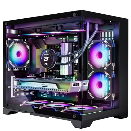 Pixbyto MATX ARGBファン6個付き パノラマ強化ガラス ミッドタワー Micro-ATX ゲーミング Type C & USB 3.0 360mmラジエーターサポート ケーブル管理 高エアフロー ブラック Pix-JX412-Black