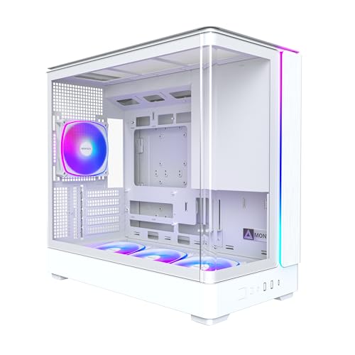 Montech King 15 PRO Micro-ATX 、湾曲したパノラマガラス、煙突の気流、360mmラジエーターサポート、高性能システム用のコンパクトな構築、ファンハブ付きの4つのARGB PWMファン、ホワイト KING15PW