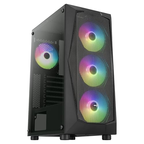 Aero Cool Aerocool PC ATX フロントメッシュ 強化ガラス ARGB 12cmファン4個 ブラック FALCONV2BK
