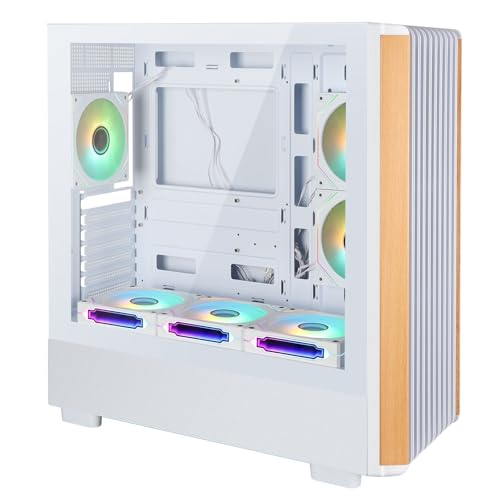 T.F.SKYWINDINTL ATX ミッドタワー PCゲーム - ウォールナットウッドのフロント - 強化ガラス製サイドパネル - 6つの120mm ARGB PWMファン付き 高エアフロー - デュアルチャンバーデザイン - ATX/mATX/ITXマザーボード用3 C2-W-F