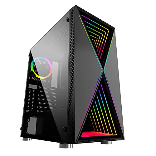 Bgears b-BlackWidow-RGB ブラック ゲーミングPC ATX 特殊リップル効果フロントパネル 強化ガラスサイド USB3.0×2 PWM 120mm ARGBファン3個 リモコン付きファンコントローラー EATXボードまで対応 BG01602