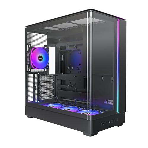 Montech King 45 PRO ATX 、湾曲したパノラマガラス、煙突の気流、360mmラジエーターサポート、高性能システム用のコンパクトビルド、ファンハブ付きの4つのARGB PWMファン、ブラック KING45PB