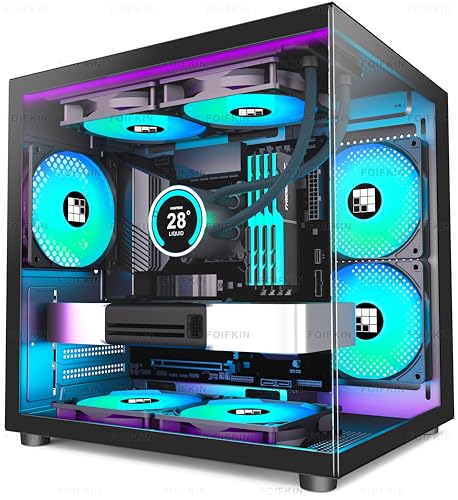 FOIFKIN F100 - ARGBファン3個がプリインストール済み、Micro-ATXゲーミング 、270°パノラマガラス、USB 3.0、FOIFKIN(ブラック)