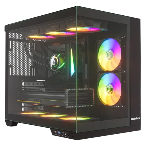 Sevenhero H602 ゲーミング ATX ミッドタワー PC コンピュータ デュアルチャンバーレイアウト 5つのプリインストール済みARGBファン 360mm AIOリキッドクーラー対応 400mm GPU対応 パノラマ強化ガラス コラムレス - ブラ
