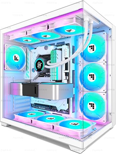 FOIFKIN F600 - 7 PWM ARGBファン、ATX ミッドタワーゲーミング 、270°パノラマガラス Type-C、FOIFKIN(ホワイト、F600)搭載)