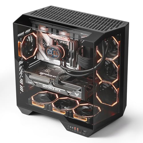 darkFlash フルタワー ATX ゲーミング 、バックプラグインマザーボード、1 PWM ARGBファン、デュアルチャンバーコンピュータ 、パノラマ強化ガラス、最大2 x 360mmラジエーター、RTX 40対応、ブラック(DY470)