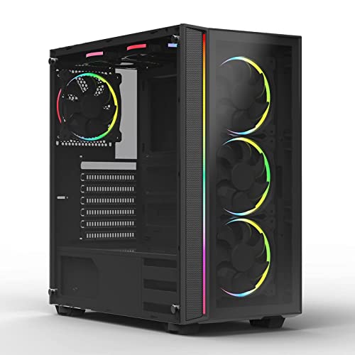 GMANI ATX ミッドタワー コンピューターゲーム 強化ガラス製サイド&フロントパネル付き カラースイッチ ボタンコンピュータシャーシ USB 3.0 (ブラック-ARGB)