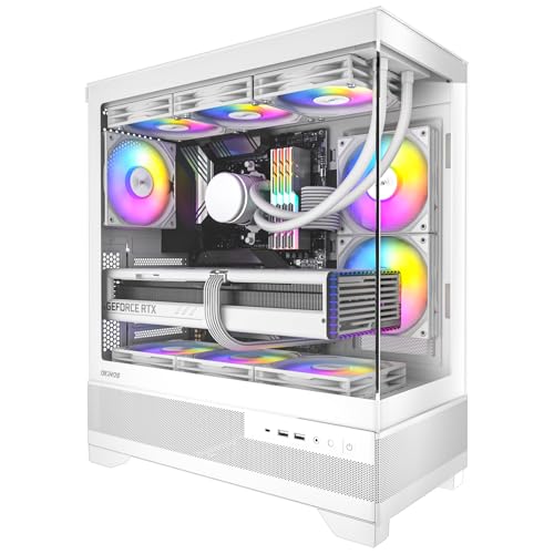 OKINOS オキノス Aqua 7 6×120mm PWM ARGBファン ATX ミッドタワー パノラマビュー強化ガラスフロント&サイドパネル付きコンピュータ Type Cポート ゲーミング ホワイト OKICC-AQUA7-ATXW-H6WA