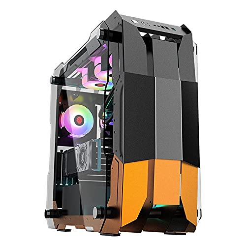 ZXFF コンピュータ フルタワータイプ、ATX/M-ATX/ETX-PCゲームシェル、強化ガラスサイドパネル、8つのファンポジションサポート水冷+空冷 (Color : Black)