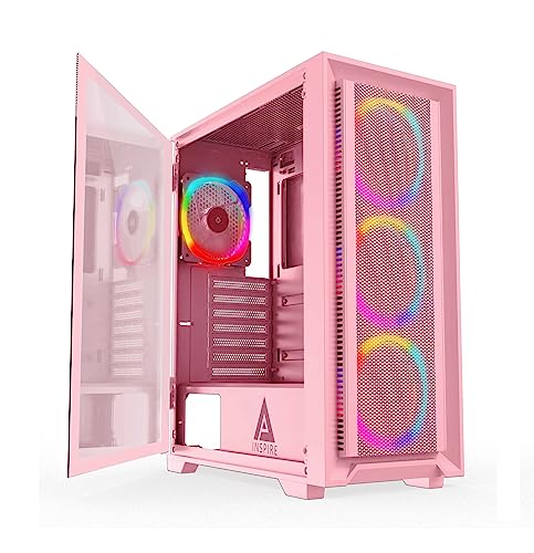 Apevia Inspire-PK Inspire ミッドタワー ATX ゲーミング 4X 120mm ARGBファン付き 366RGBライトモード メタルメッシュエアフローフロントパネル1個 ドアスイベルスタイル磁気ガラスサイドパネル USB3.0x2