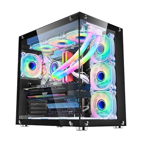 ミドルタワー atx ピラーレス type-c高速インターフェースUSB3.0 合金鋼強化ガラス ATX/M-ATX/ITX/Micro-ATXマザーボード対応 空冷対応 360水冷対応 (黑色)