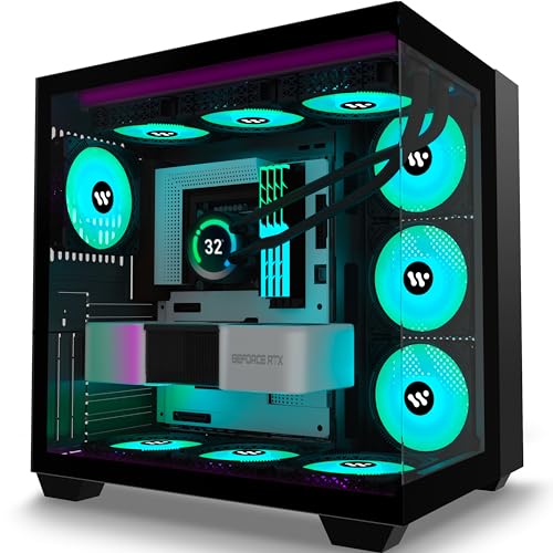AMANSON ATX 9 PWM ARGB ファンがプリインストール済み、ミッドタワー型ゲーミング 、Type-C付きパノラマ強化ガラス 、360mmラジエーターサポート、ブラック H06