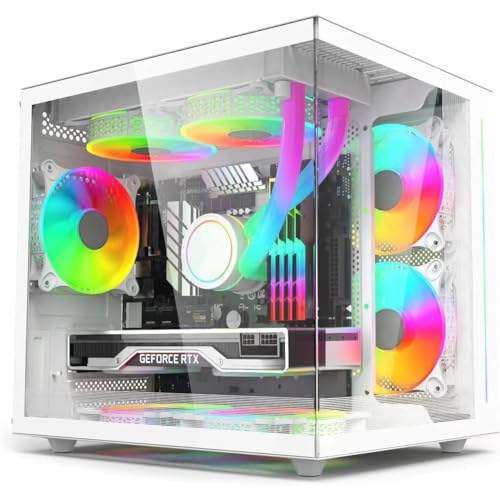 ionz KZ-900 PCゲーム - デュアルダイナミックミニライト M-ATX | 強化ガラス | 120mm ARGBファン3個付き(ホワイト)