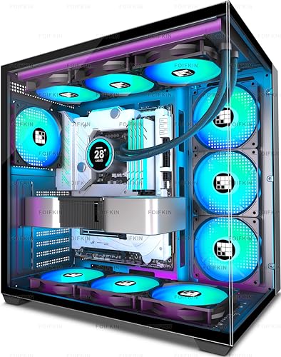 FOIFKIN F600 - 7 PWM ARGBファン、ATX ミッドタワーゲーミング 、270°パノラマガラス Type-C、FOIFKIN(ブラック、F600)搭載)