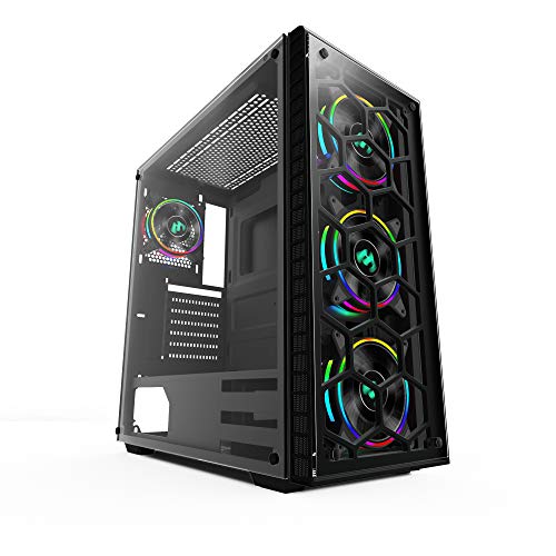 MUSETEX 903-S4 ATX ミッドタワー ゲーミング 強化ガラス コンピューターゲーム ウィンドウデスクトップ/PC 120mm ファン4個付き USB 3.0ポート&ケーブル管理付き ブラック 903-4 RGBファン