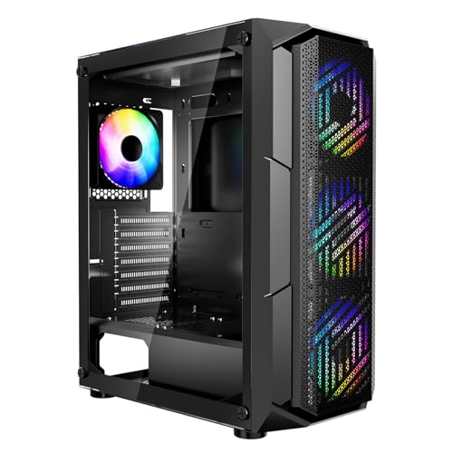 VEVOR PCゲーム ミッドタワー 高風量強化ガラスパネル付き ダストフィルター 4個 120mm ARGBファン 簡単なケーブル管理 長さ320mmまでのGPU用 ATX/M-ATX/ITX用 211I