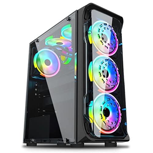 ZhaoGangLi ミドルタワー FANSラジエーターなしのRGBゲーム 透明ガラスATX M-ATX CPU SPCCスチールプレートタワー ミニタワー型 (色 : Black, Size : 38.5x18x43.5cm)