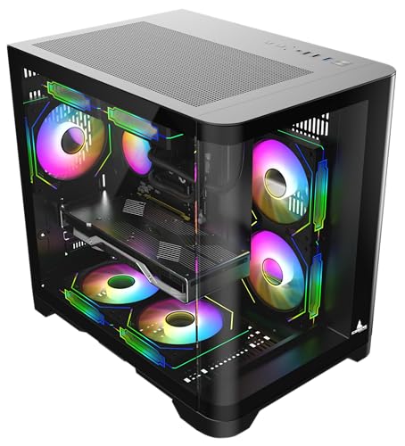 ICEBERG Crystal Wave M Micro ATX Tower ゲーミング フルビュー パノラマカーブ強化ガラス 3つのRGBファン付き (ブラック)