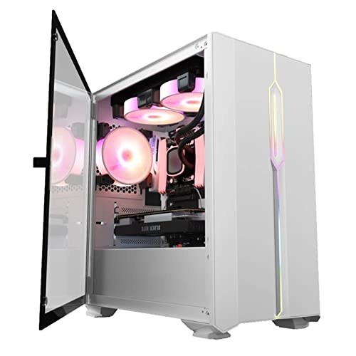 ZhaoGangLi ミドルタワー デスクトップゲーミング スモールマット/ITX HTPC Chasis強化ガラス LED ミニタワー型 (色 : White, Size : 40.8x20.8x42.5cm)