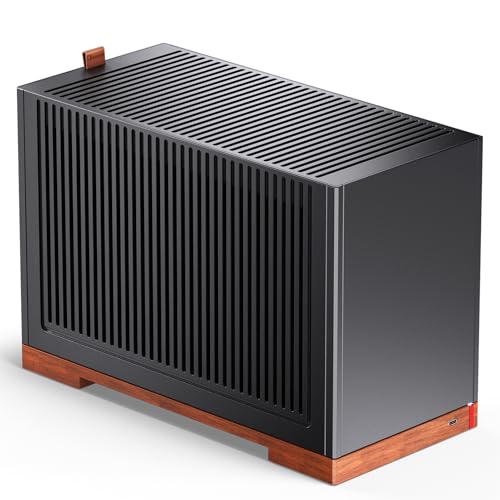 JONSBO T9 Mini ITX 、SFFツール不要メッシュデスクトップ 、A4コンパートメント構造、ブラックウォールナット無垢材ベース、MB、4mm AL、SP SFX100mm/GPU202mm-310mm用に3段階調節可能、PCI-Eケーブル付