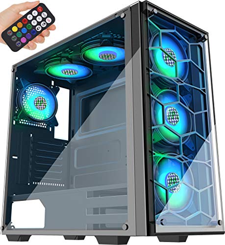 MUSETEX ATX ミッドタワー 6個 × 120mm LED ARGBファン USB 3.0ポート 強化ガラスパネル ゲーミング コンピューターシャーシ (907)