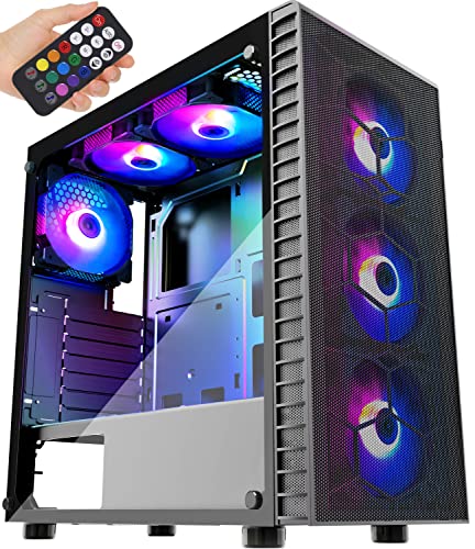 MUSETEX メッシュ ATX ミッドタワー コンピューターゲーム 6個 × 120mm LED ARGBファン USB 3.0ポートメッシュフロントパネル & 強化ガラスPCシャーシ (G05MN6-HW)