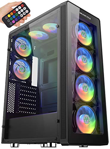 MUSETEX ARGB ファン ATX ミッドタワー 8個 USB 3.0 コンピューターPCゲーム リモコン付き 強化ガラス冷却システム/エアフロー/ケーブル管理 (T400-MN8)
